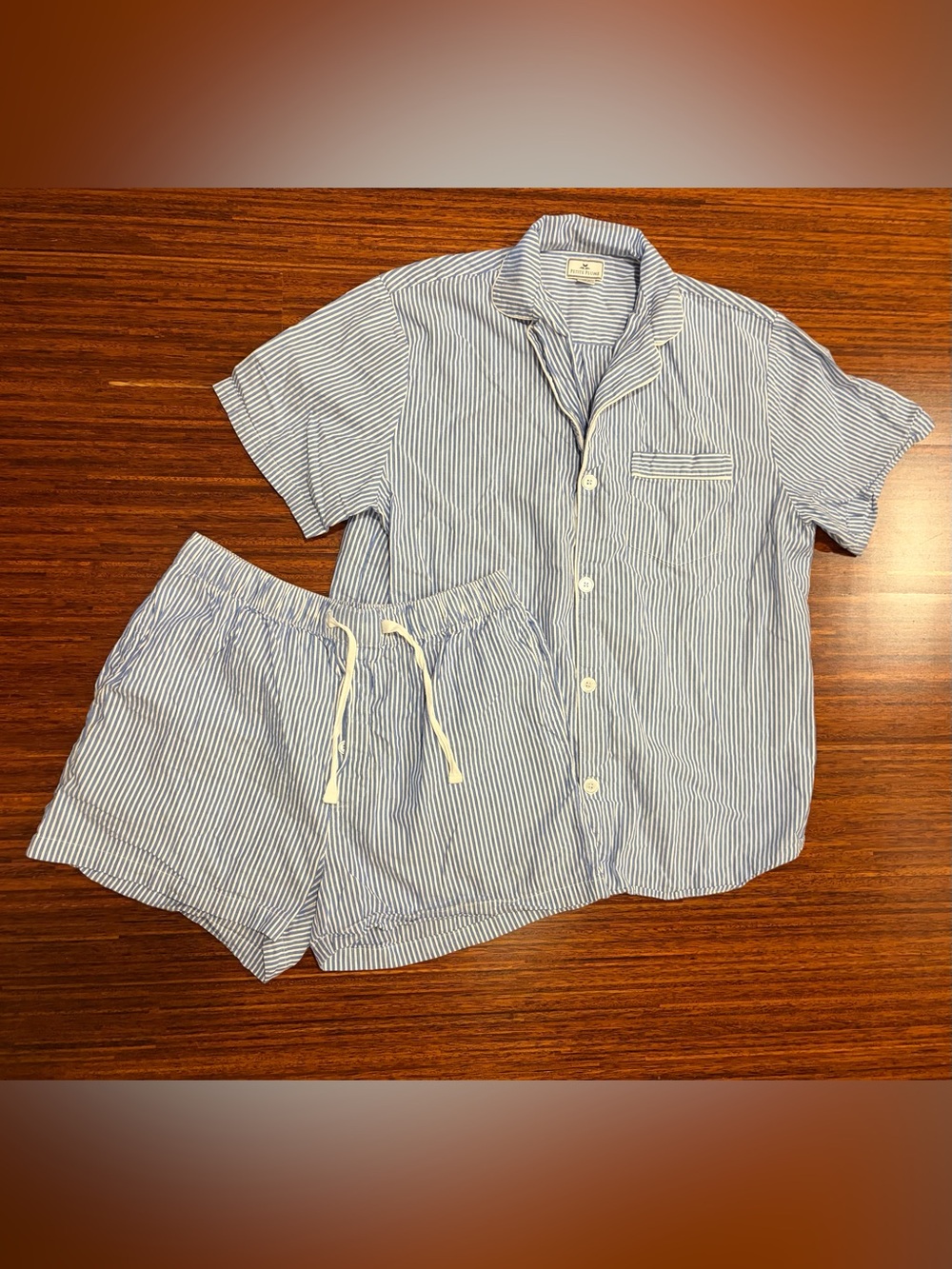 Men's Petite Plume French Blue Stripe Twill Short Pajama PJ Set size large EUC
